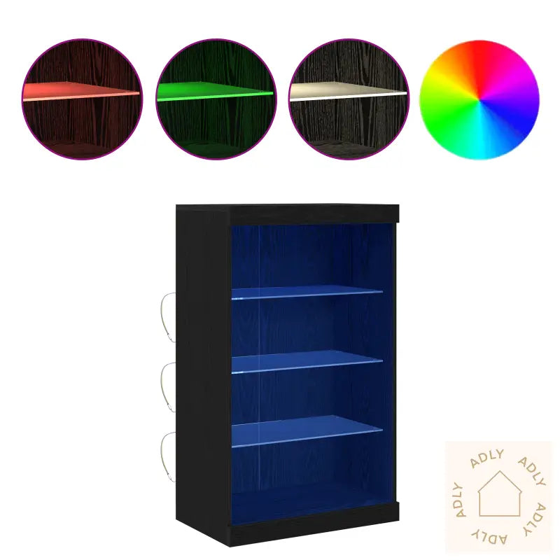 Sideboard Med Led-Lys Svart Eik 60,5X37X100 Cm