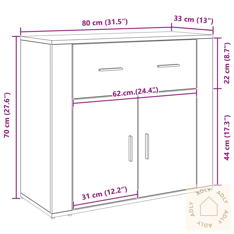 Sideboard Svart Eik 80X33X70 Cm Konstruert Tre