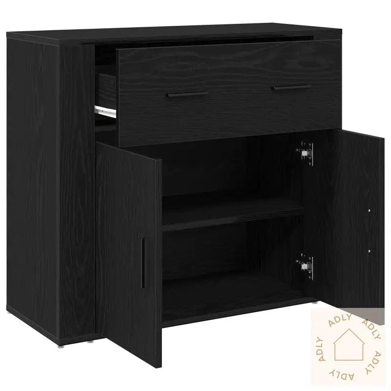 Sideboard Svart Eik 80X33X70 Cm Konstruert Tre