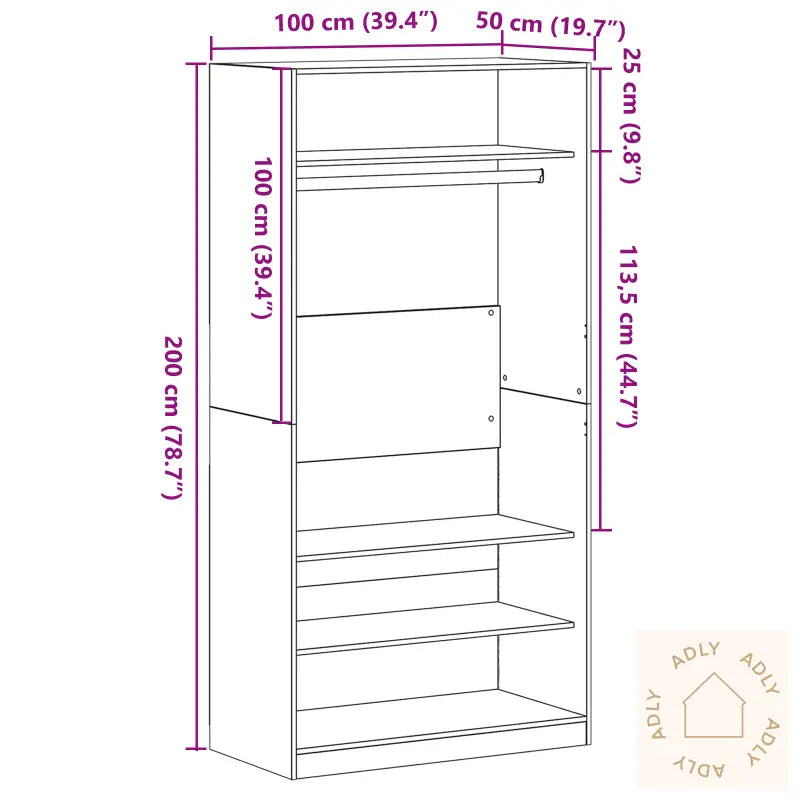 Garderobe I Svart Eik 100X50X200 Cm Laget Av Konstruert Tre