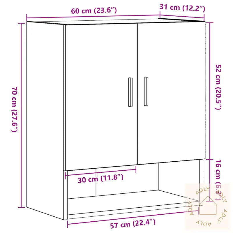 Veggskap I Svart Eik 60X31X70 Cm Laget Av Konstruert Tre