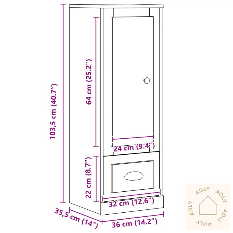 Høyskap Svart Eik 36X35,5X103,5 Cm Konstruert Tre