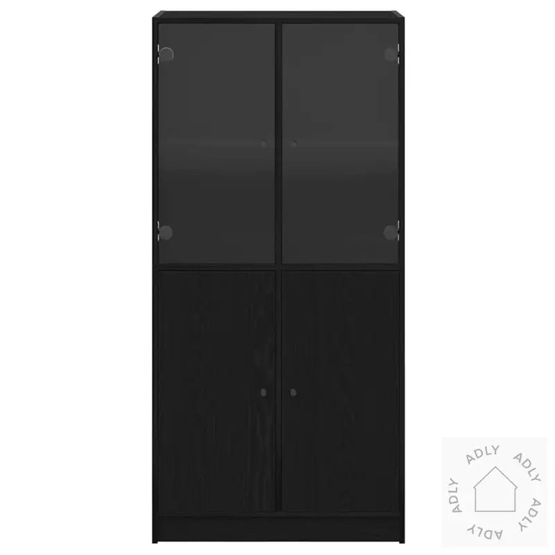 Høyskap Med Dører Svart Eik 68X37X142 Cm Konstruert Tre