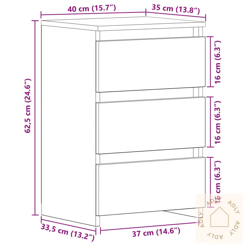 Nattbord I Svart Eik 40X35X62,5 Cm, Laget Av Konstruert Tre
