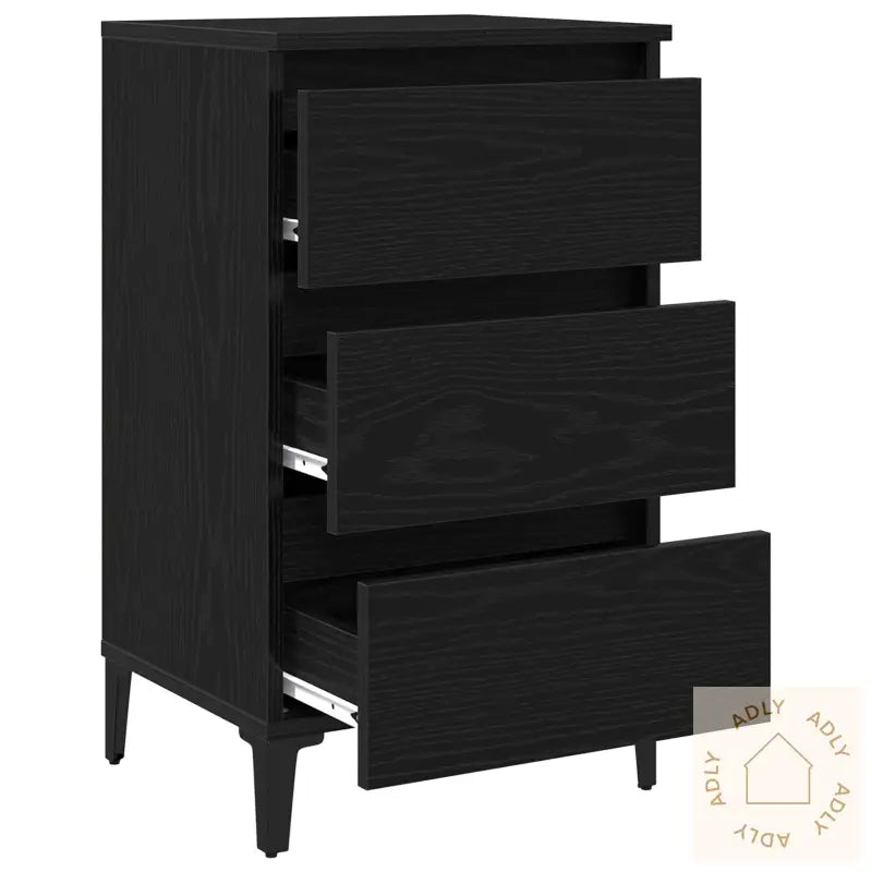 Nattbord Med Metallben Svart Eik 40X35X69 Cm