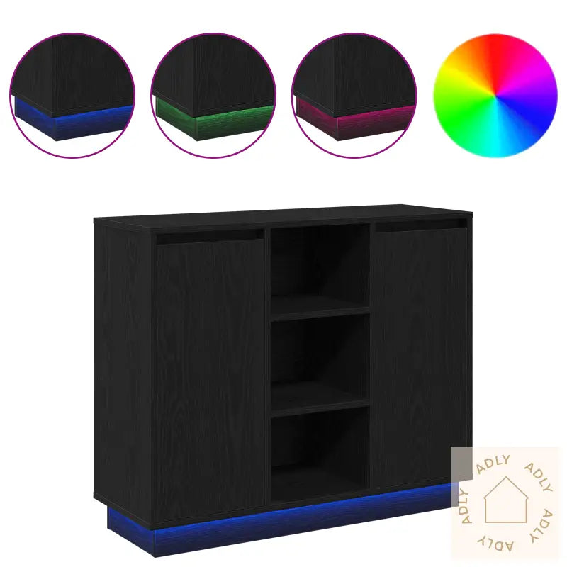 Sideboard Med Led Svart Eik 90X32X75 Cm Konstruert Tre