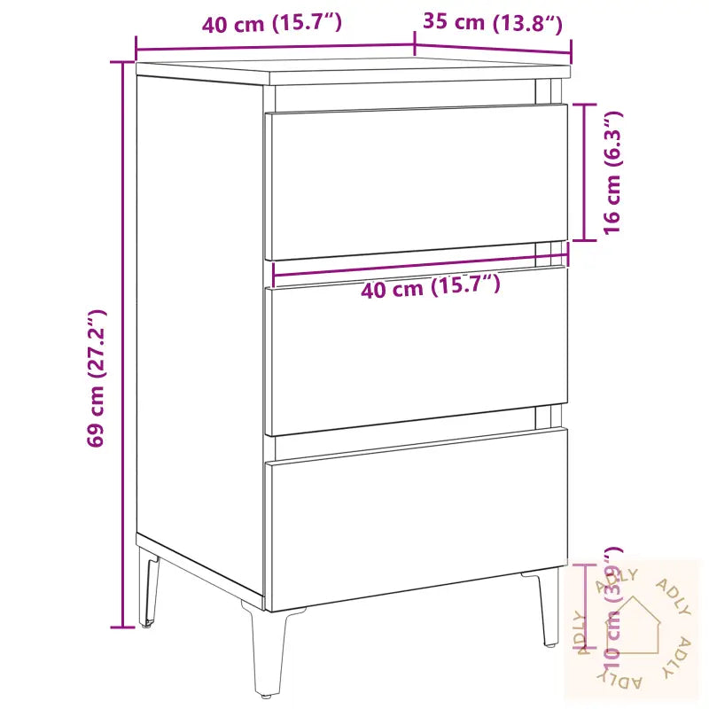 Nattbord Med Metallben Svart Eik 40X35X69 Cm