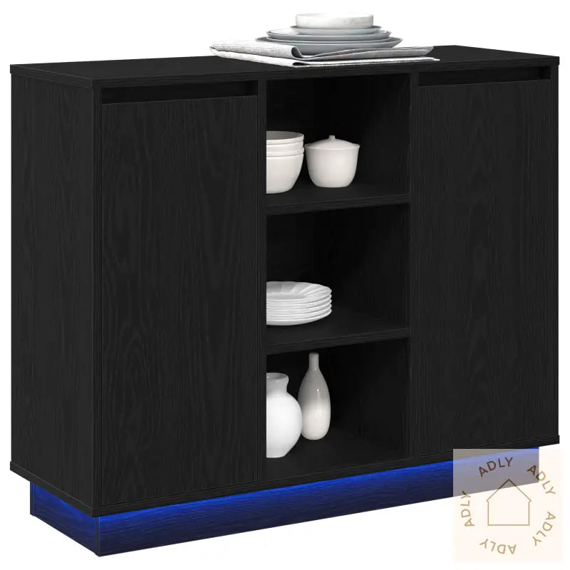 Sideboard Med Led Svart Eik 90X32X75 Cm Konstruert Tre