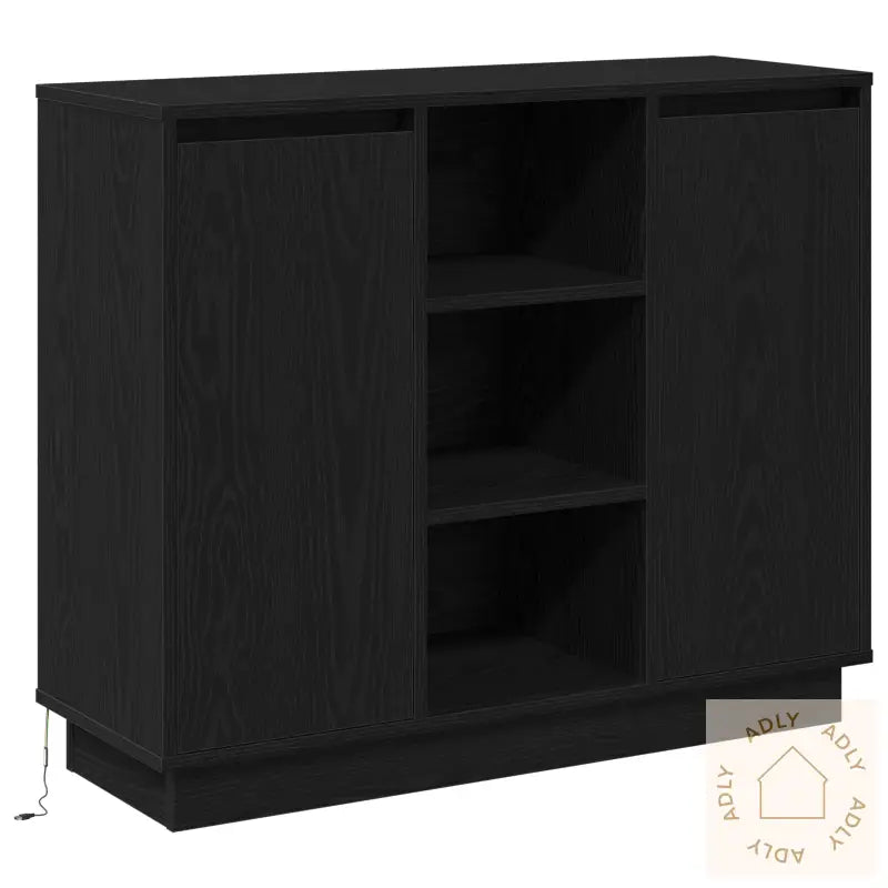 Sideboard Med Led Svart Eik 90X32X75 Cm Konstruert Tre