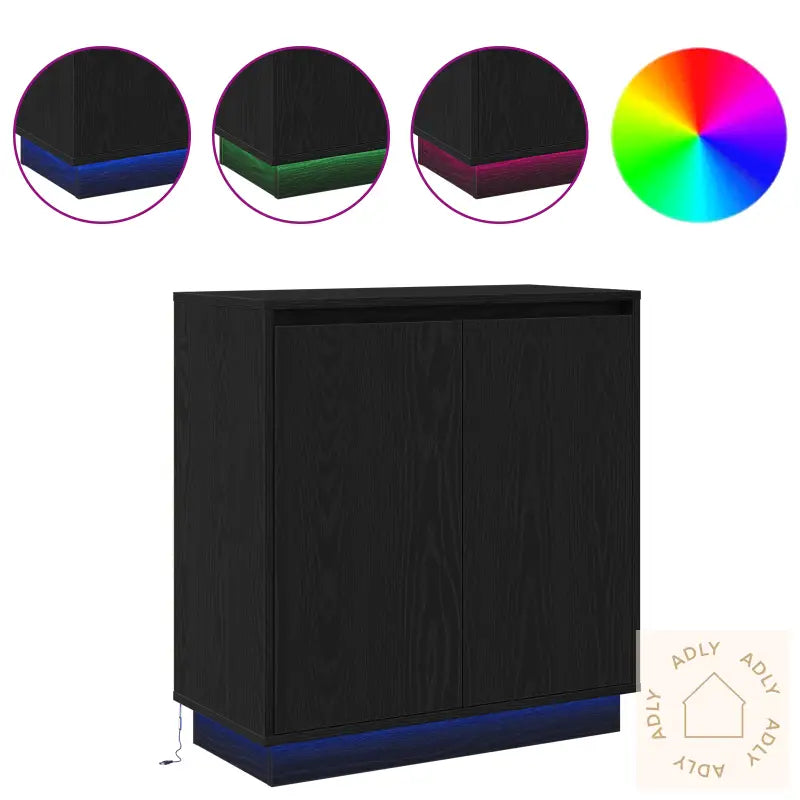 Skap Med Led Svart Eik 71X34,5X75 Cm Laget Av Tre