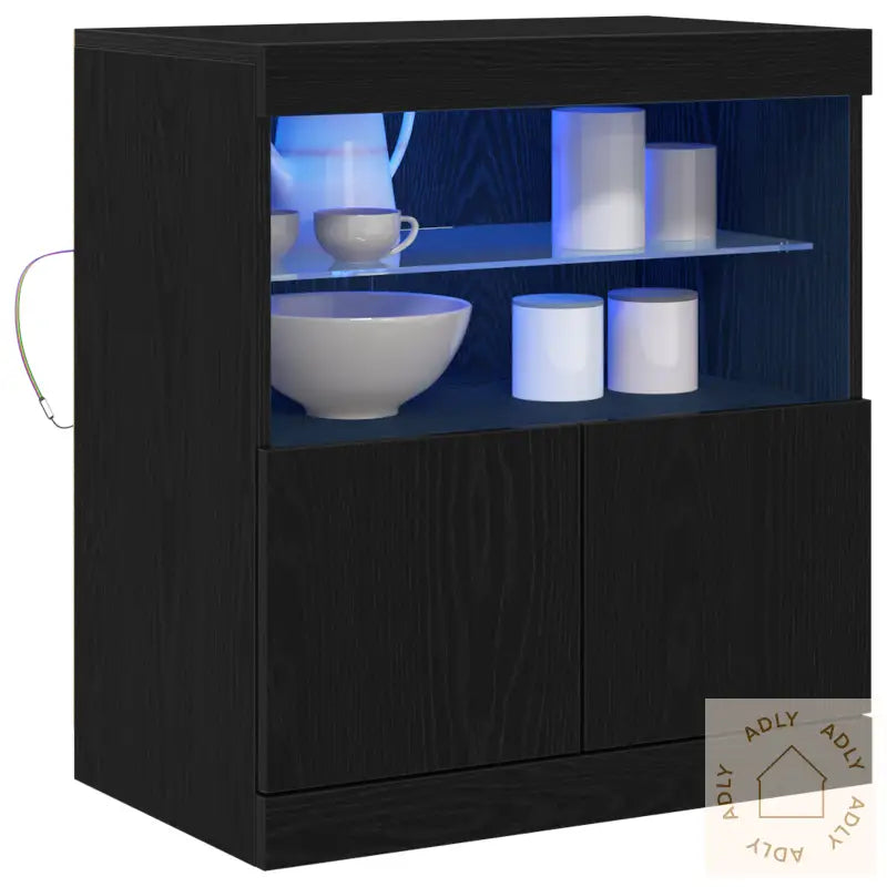 Skap Med Led-Lamper Svart Eik 60X37X67 Cm