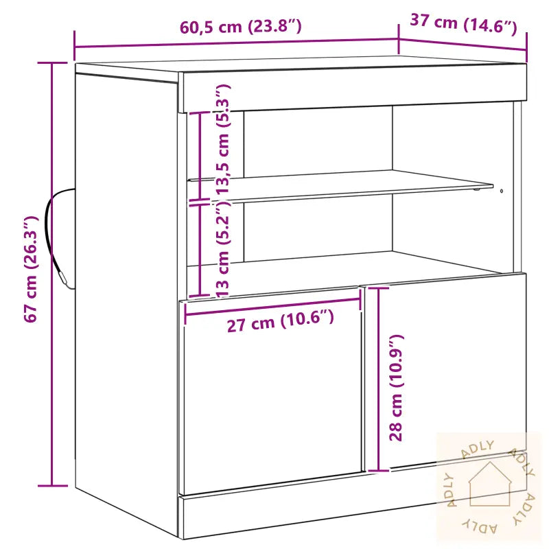 Skap Med Led-Lamper Svart Eik 60X37X67 Cm