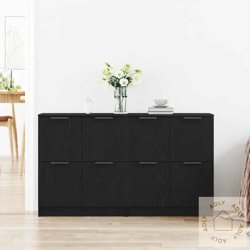 Skap 2 Stk Svart Eik 60X30X70 Cm Konstruert Tre