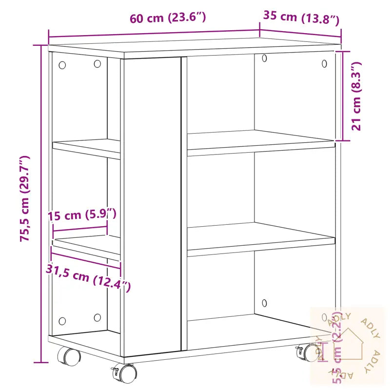Rulleskap Svart Eik 60X35X75 Cm Laget Av Tre