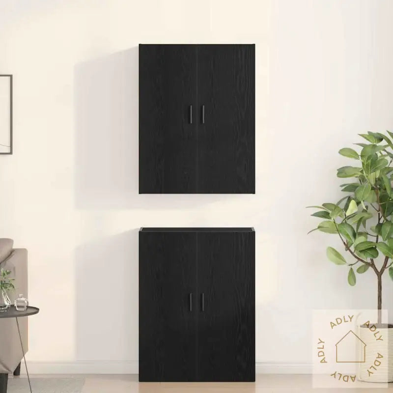 Skap, 2 Stk I Svart Eik, 69,5X34X180 Cm, Laget Av Konstruert Tre
