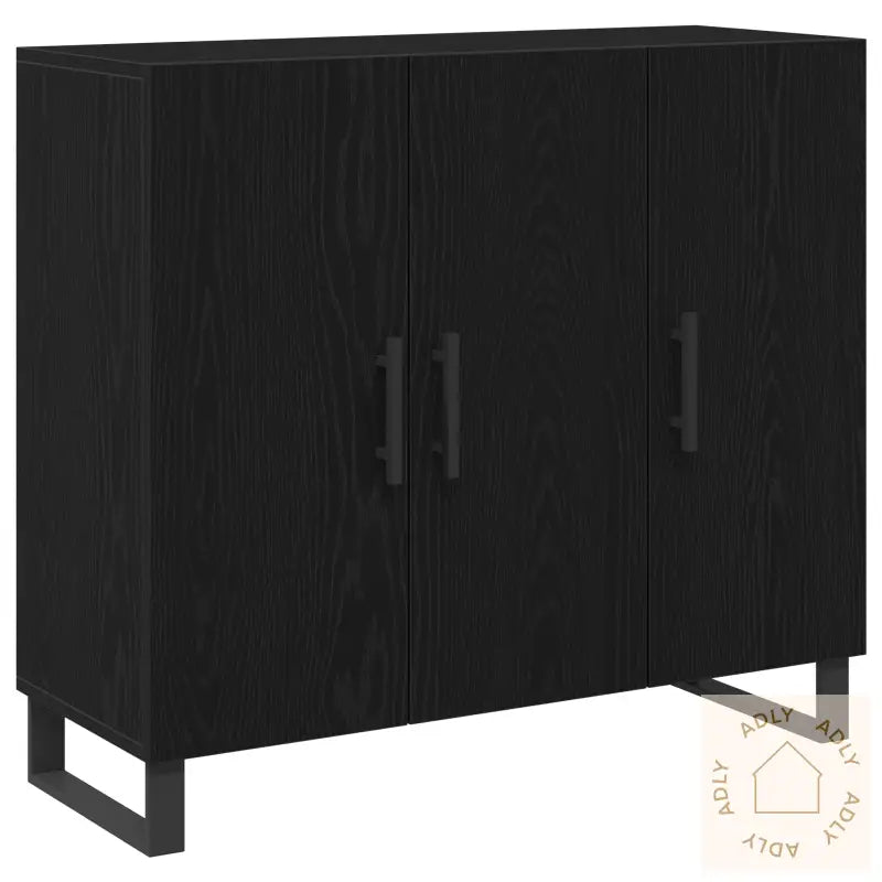 Sideboard Med 3 Dører Svart Eik 90X34X80 Cm Konstruert Tre