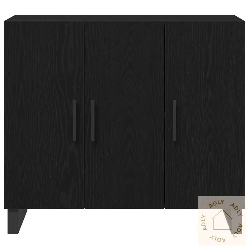 Sideboard Med 3 Dører Svart Eik 90X34X80 Cm Konstruert Tre