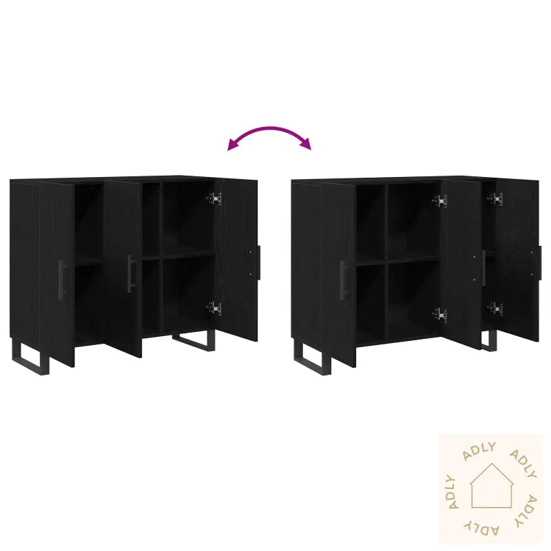 Sideboard Med 3 Dører Svart Eik 90X34X80 Cm Konstruert Tre