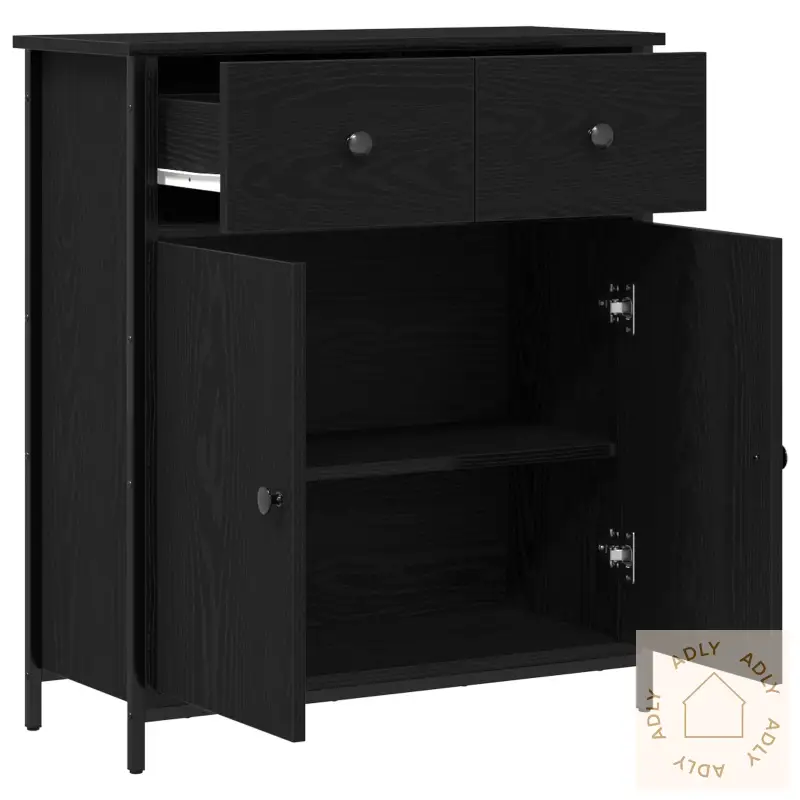 Sideboard Svart Eik 70X30X80 Cm Ingeniørtre Og Stål