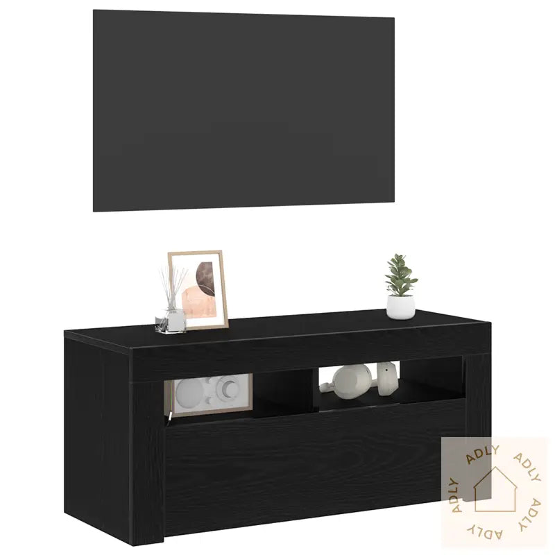 Tv-Skap Med Led Svart Eik 90X35X40 Cm Konstruert Tre