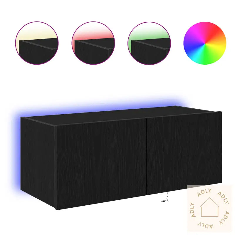 Tv Veggskap Med Led Lys Svart Eik 80X35X31 Cm