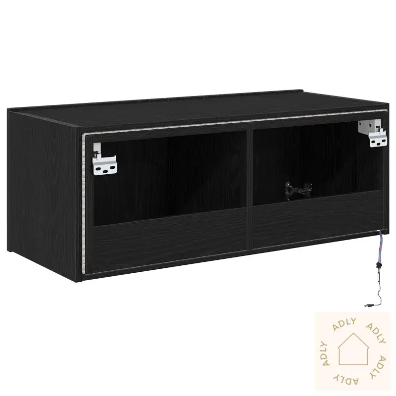 Tv Veggskap Med Led Lys Svart Eik 80X35X31 Cm