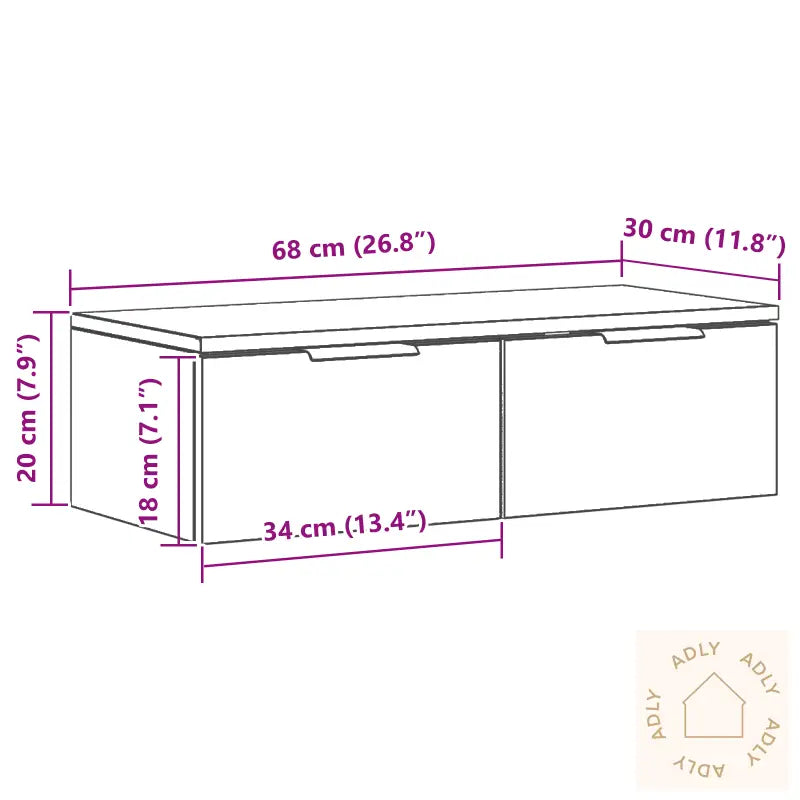 Sort Eike Veggskap 68X30X20 Cm Laget Av Ingeniørtre