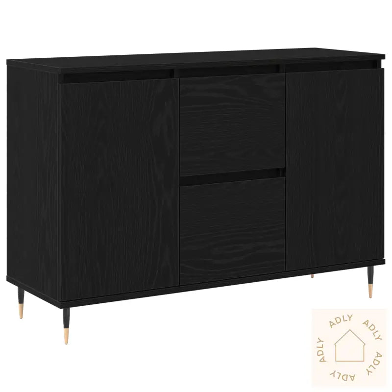 Sideboard Med Dører Og Skuffer Svart Eik 101,5X35X70 Cm