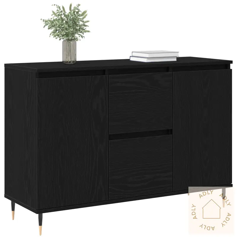 Sideboard Med Dører Og Skuffer Svart Eik 101,5X35X70 Cm