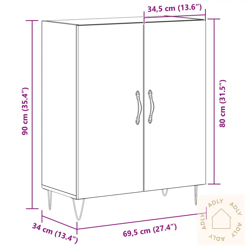 Sideboard Svart Eik 69,5X34X90 Cm Konstruert Tre