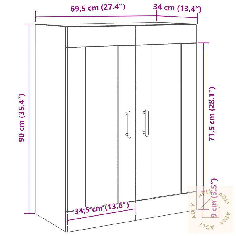 Høyskap Svart Eik 69,5X34X90 Cm Lagd Av Konstruert Tre