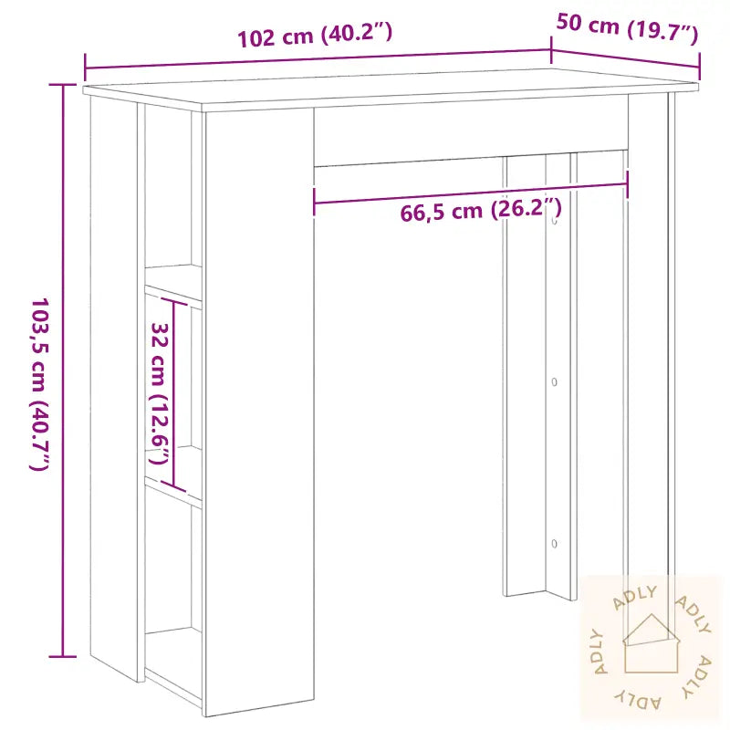 Barbord Med Hylle - Svart Eik, 102X50X103,5 Cm, Laget Av Konstruert Tre