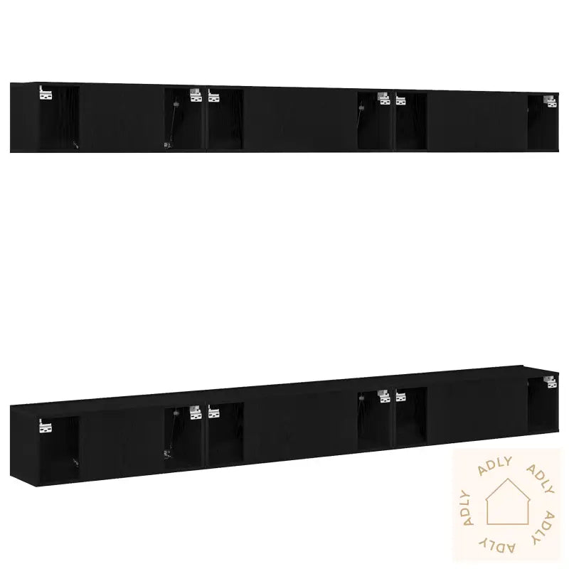 6 Delt Tv Kabinet Sett Svart Eik Konstruert Tre