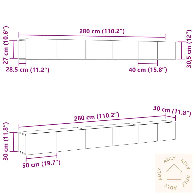 6 Delt Tv Kabinet Sett Svart Eik Konstruert Tre