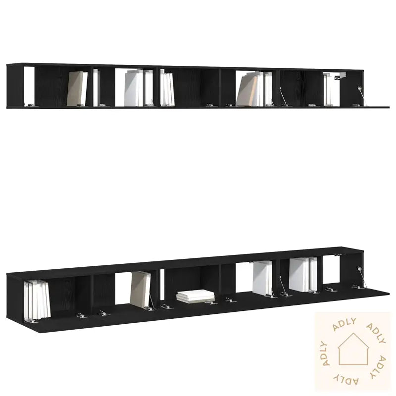 6 Delt Tv Kabinet Sett Svart Eik Konstruert Tre