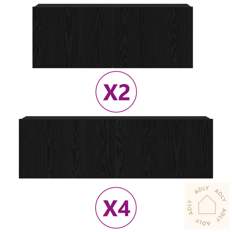 6 Delt Tv Kabinet Sett Svart Eik Konstruert Tre