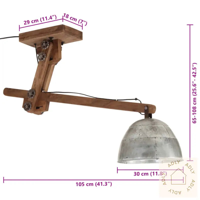 Taklampe 25 W Vintage Sølv 105X30X65-108 Cm E27