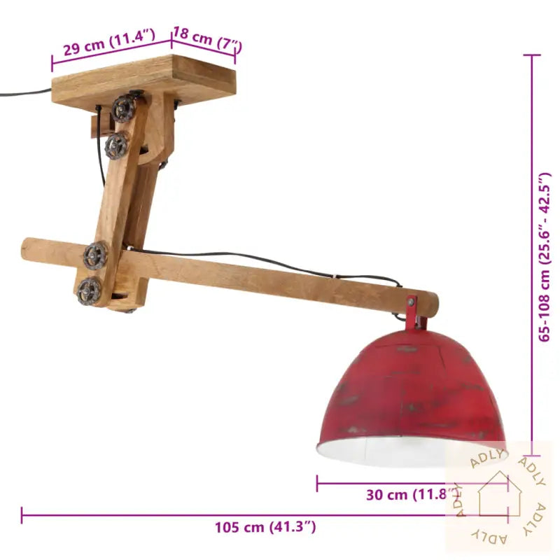 Taklampe 25 W Mørkerød 05X30X65-108 Cm E27