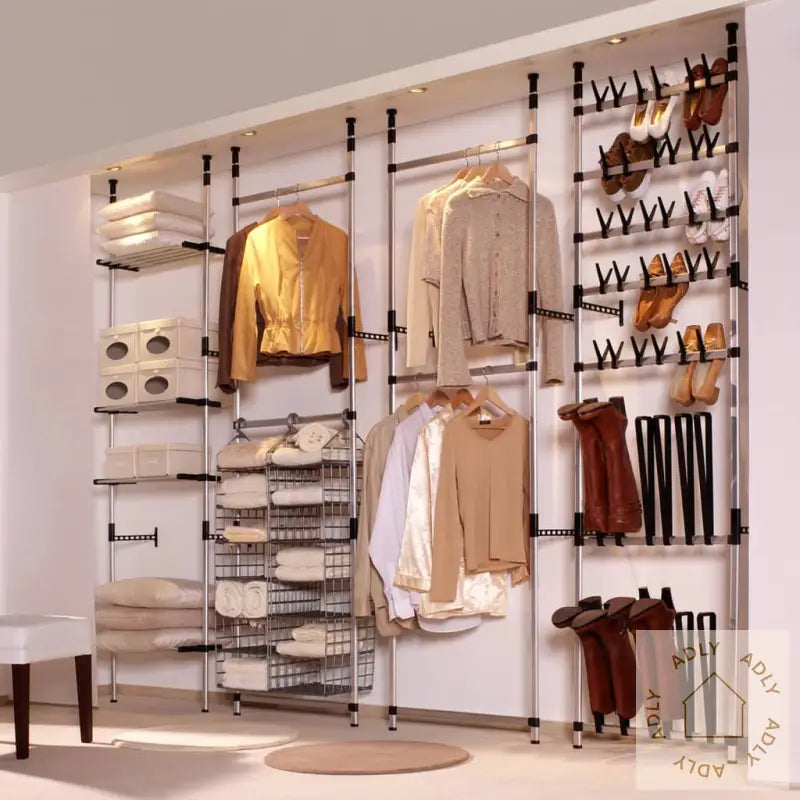 Teleskopisk Garderobesystem Med Hyller Aluminium