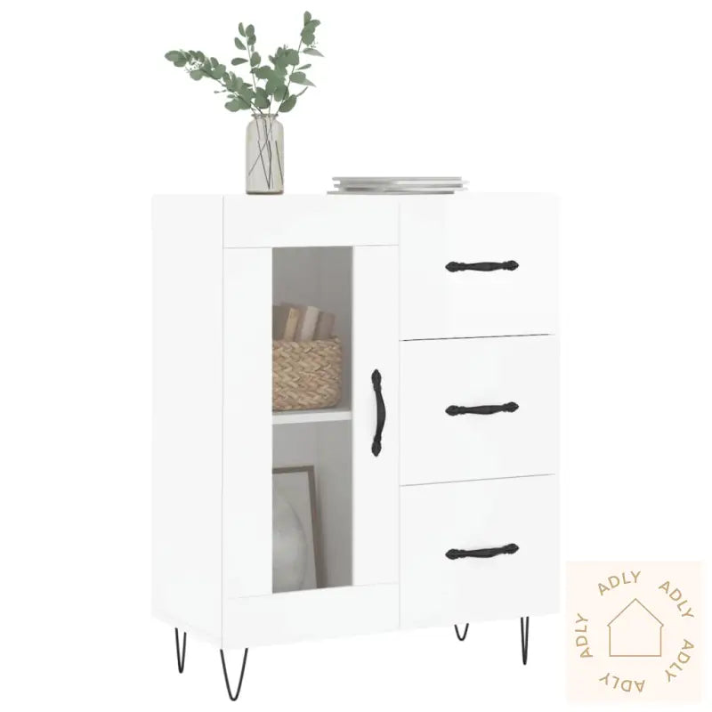 Skjenk Høyglans Hvit 69,5X34X90 Cm Konstruert Tre