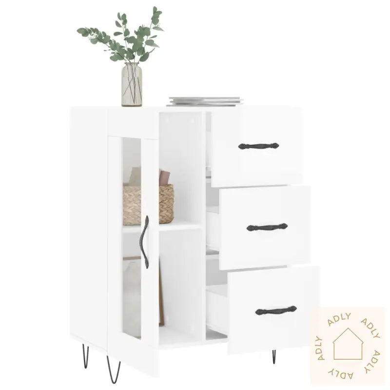 Skjenk Høyglans Hvit 69,5X34X90 Cm Konstruert Tre