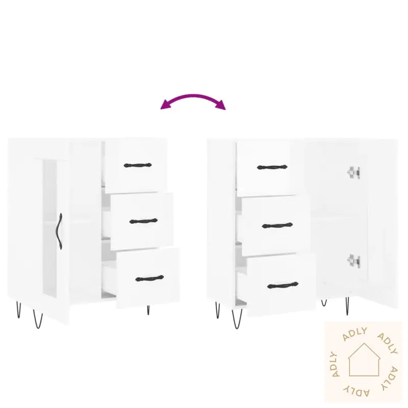 Skjenk Høyglans Hvit 69,5X34X90 Cm Konstruert Tre