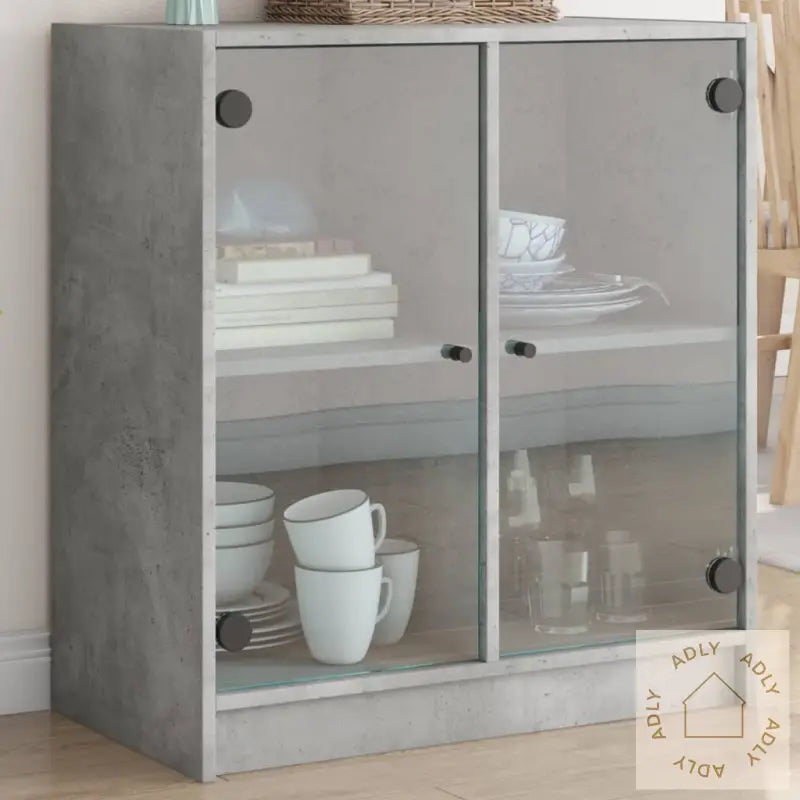 Sideskap Med Glassdører Betonggrå 68X37X75,5 Cm