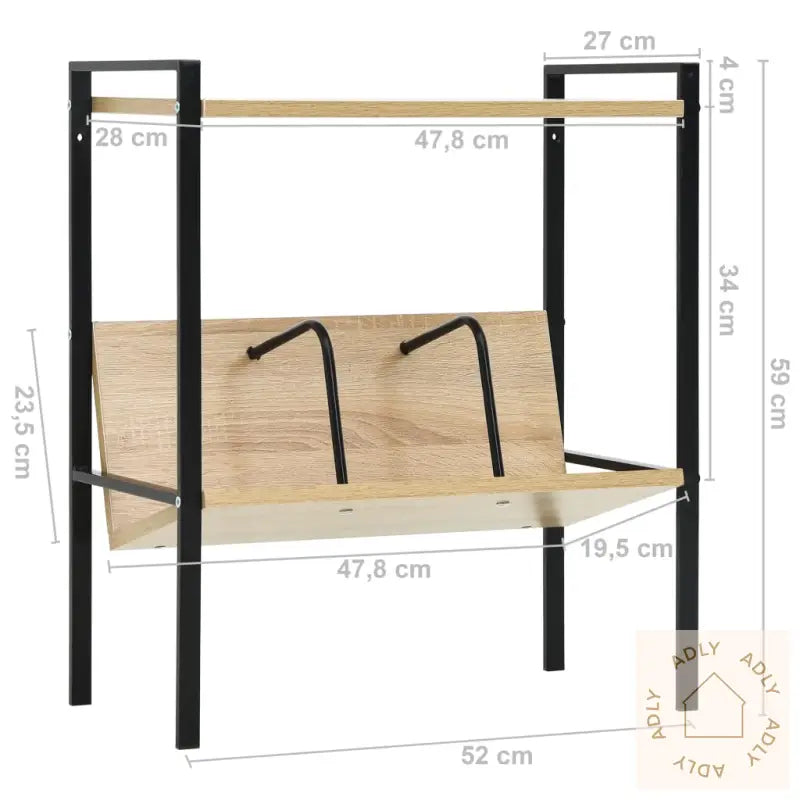 Bokhylle 2 Lag Svart Og Eik 52X28X59 Cm Konstruert Tre