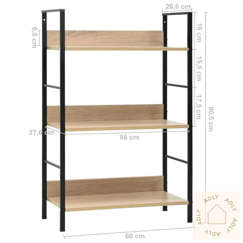 Bokhylle 3 Lag Eik 60X27,6X90,5 Cm Konstruert Tre