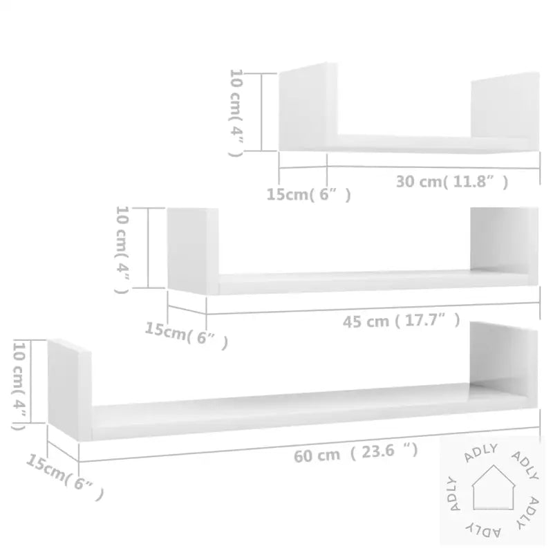 Vegghylle 3 Stk Høyglans Hvit Sponplate