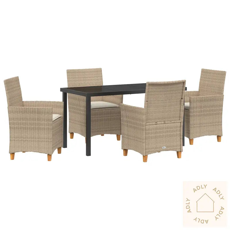 5-Delt Hagemøbelsett Med Puter Beige Poly Rattan