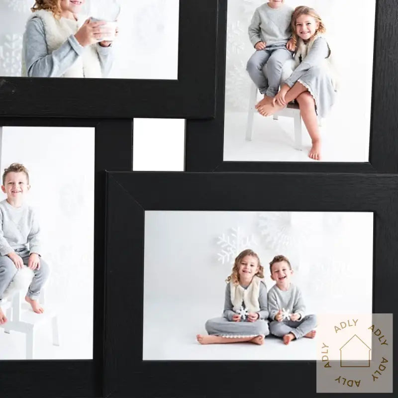 Fotorammekollasj For 4X(10X15 Cm) Bilde Svart Mdf