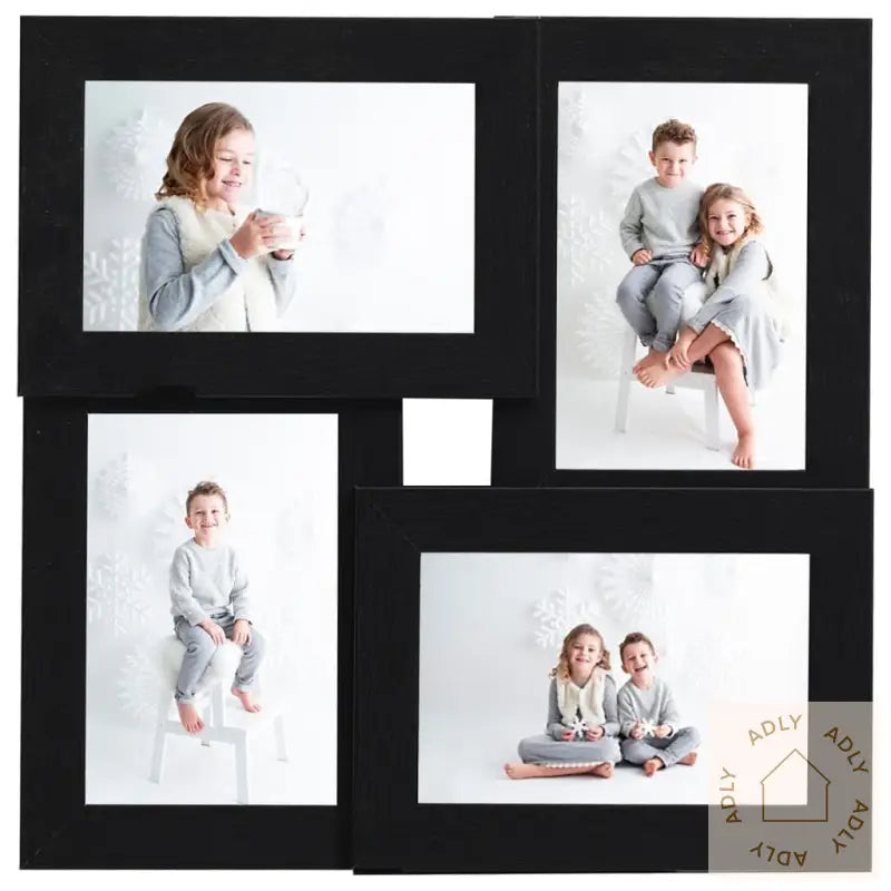 Fotorammekollasj For 4X(10X15 Cm) Bilde Svart Mdf
