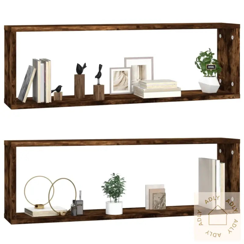 Vegghyller Kube 2 Stk Røkt Eik 80X15X26,5 Cm Konstruert Tre